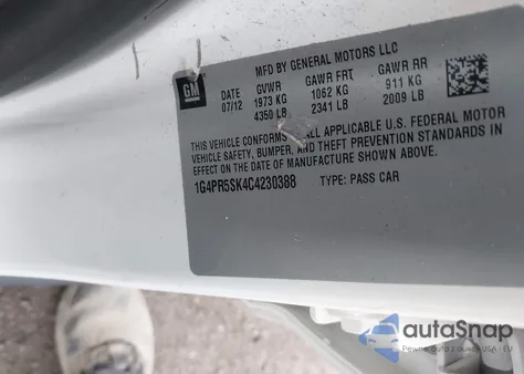 2012 Buick Verano Convenience Group from USA, damaged, VIN 1G4PR5SK4C4230388